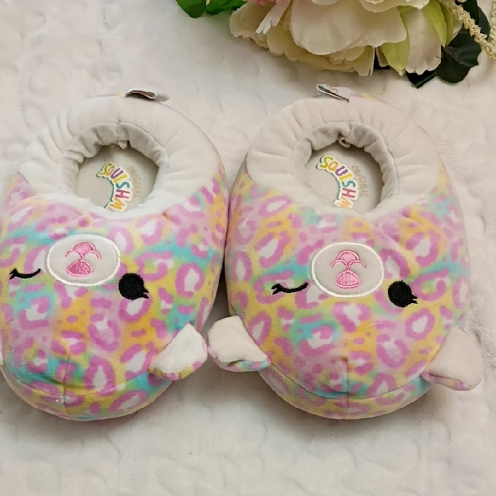 Squishmallow Kids Plush Slippers Size 13-1 Colorful Leopard Cat